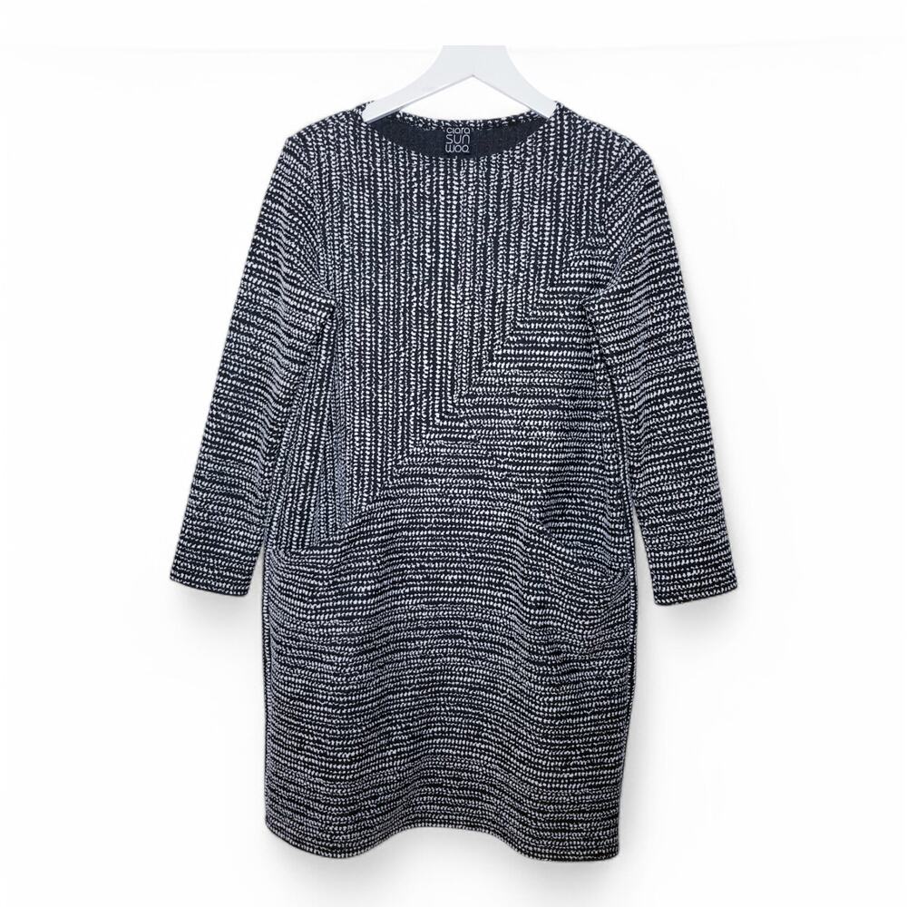 Clara Sun Woo Front Pocket Tunic Dress Black & White Knit - Size S